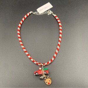 New Betsey Johnson Rope Necklace Santa Baby Red Silver Reindeer Bell Truck